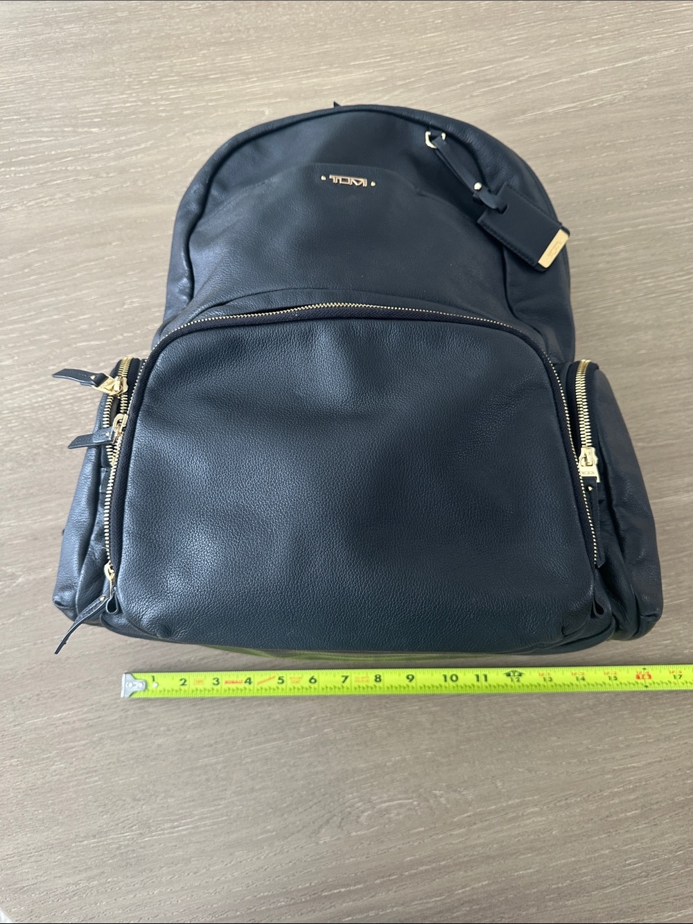 Tumi Black Leather Backpack with Gold Accents - Picture 6 of 9